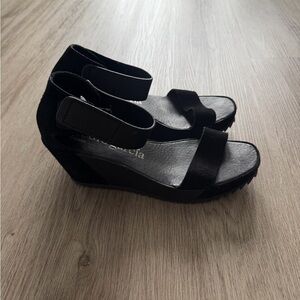 Pedro Garcia Black Suede Wedge Espadrille Sandals with Ankle Strap